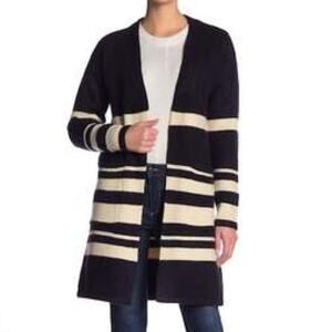 Nordstrom Just Madison Color Block Cream & Black 2 Pocket Long Sleeve Cardigan